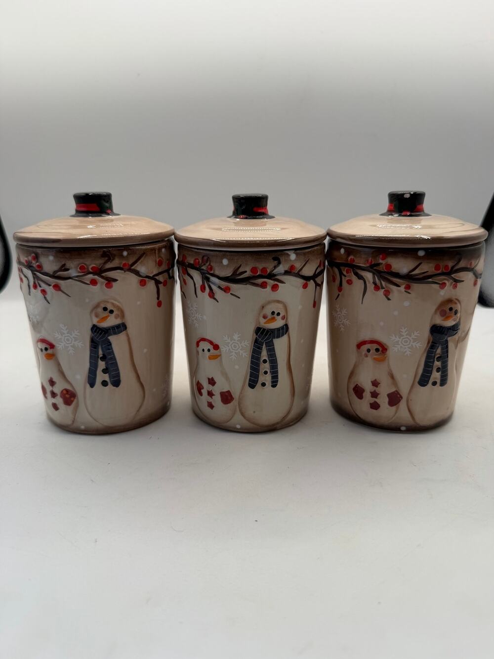 LTD Commodities Snowman Winter Holiday Canister Set of 3 Ceramic Jars with Lids